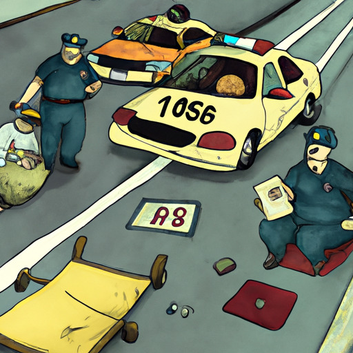 זירת תאונת דרכים עם שוטרים ופרמדיקים מטפלים בנפגעים.