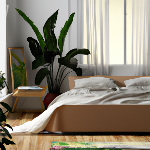 תמונה של חדר שינה שליו עם כמה צמחים.